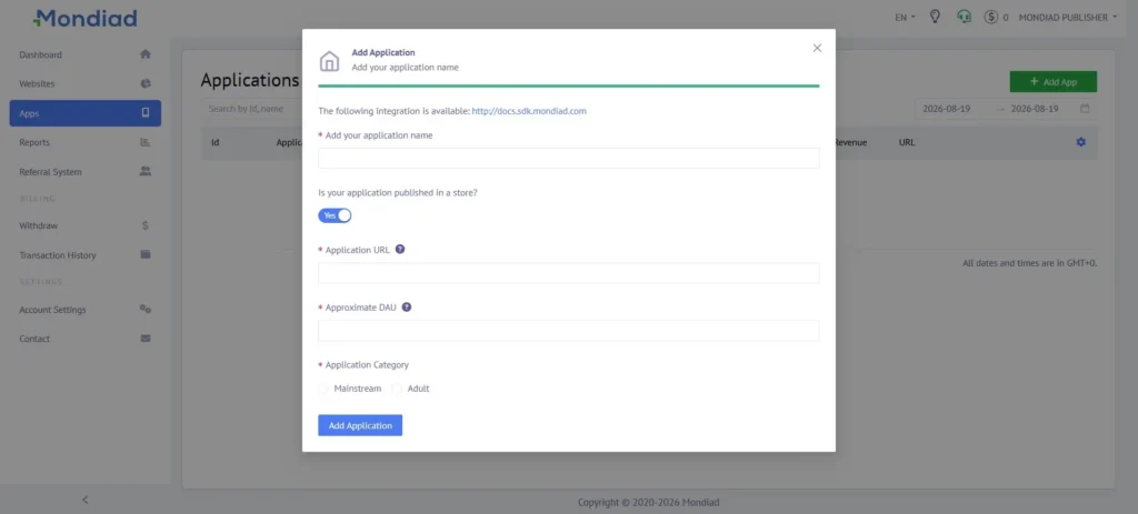 Mondiad SDK app install