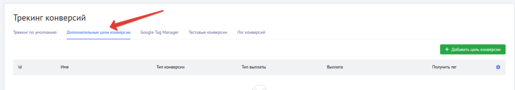 Создайте цели конверсии в своём аккаунте Mondiad