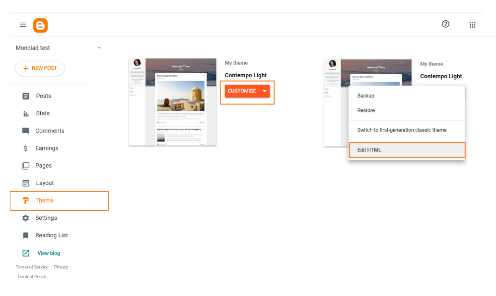 Вставка кода через редактирование HTML темы