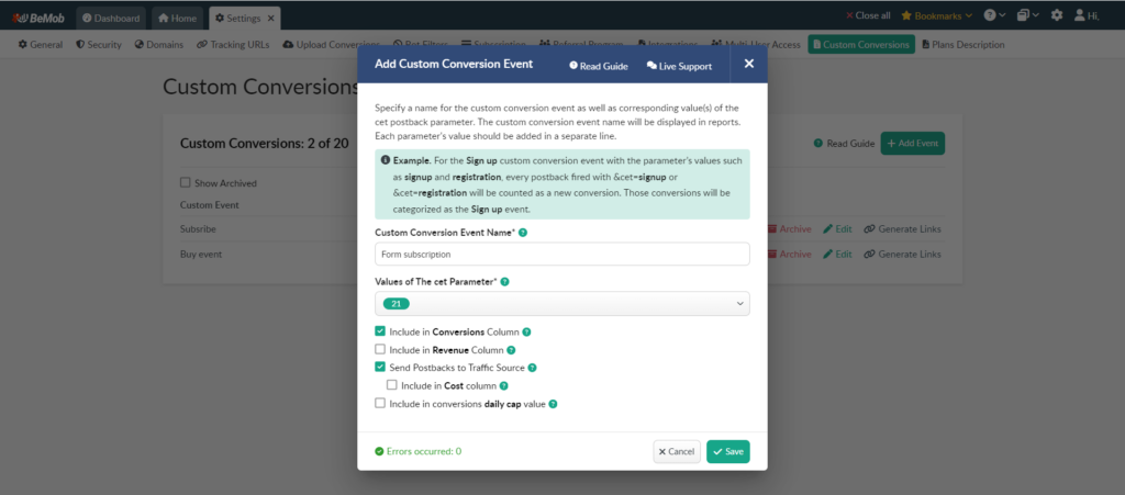 Выберите трекер конверсий для завершения настройки