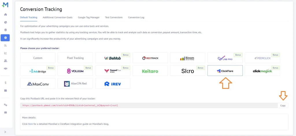 Mondiad x ClickFlare Postback URL Setup - Example