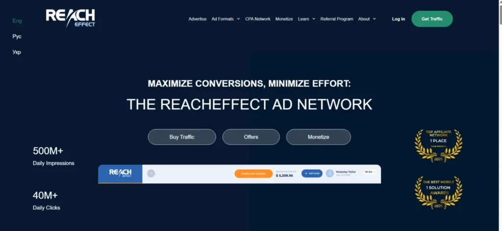 ReachEffect ad network homepage