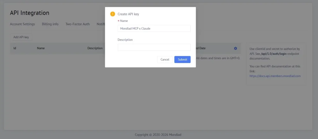 Mondiad API creation for MCP 