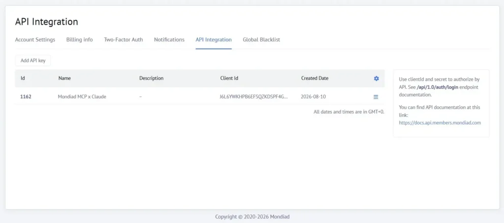 Mondiad API creation for MCP