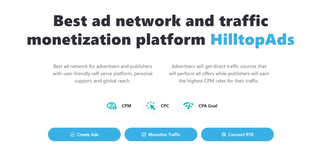 HilltopAds homepage
