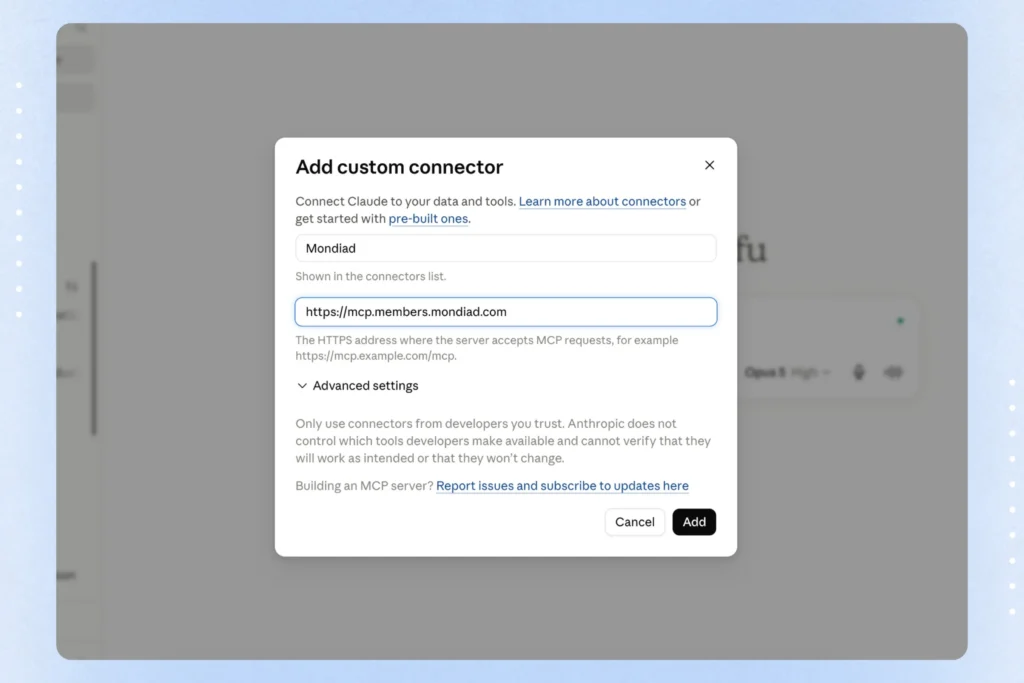 How to Set up the Mondiad MCP Connector