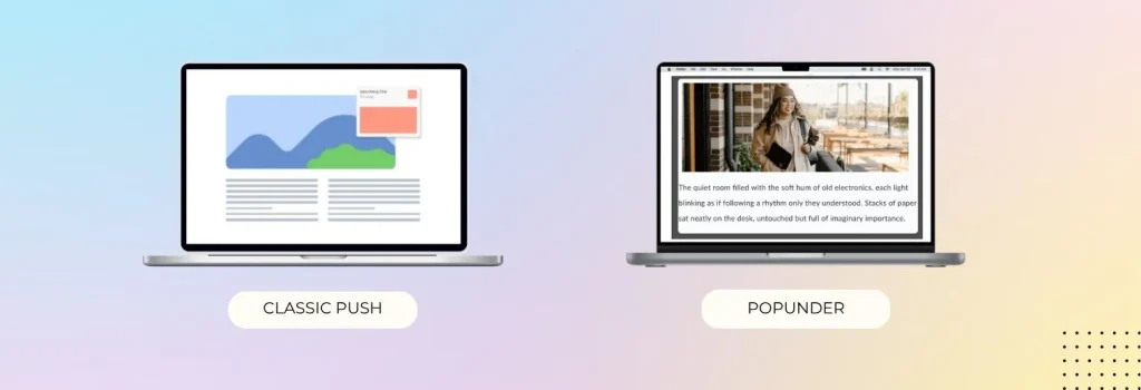 Classic Push X Popunder ad formats illustrated