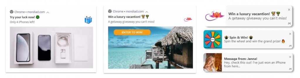 Mondiad sweepstakes push campaign creatives